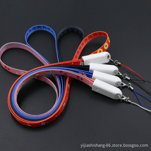 Yijiashishang Black Dual Sided Silk Printing Logo Lanyard USB Charger Cable 3 in 1 Lanyard USB Cable